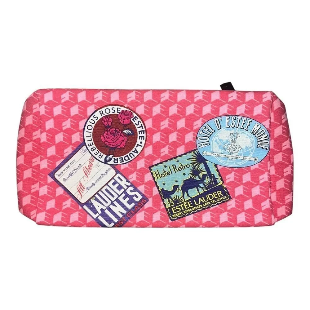 Estee Lauder Cosmetic Makeup Bag Pink Travel Passport New York EUC